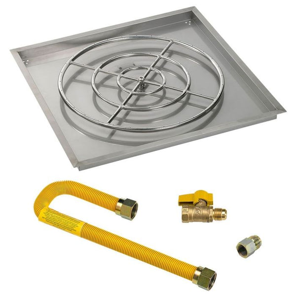 American Fireglass 36" Square Drop-In Pan with Match Light Kit (24" Fire Pit Ring) - Natural Gas