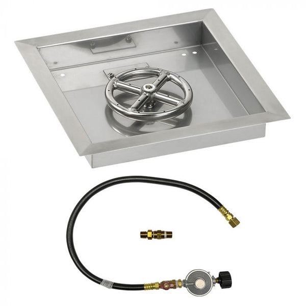 American Fireglass 12" Square Drop-In Pan with Match Light Kit (6" Fire Pit Ring) - Propane