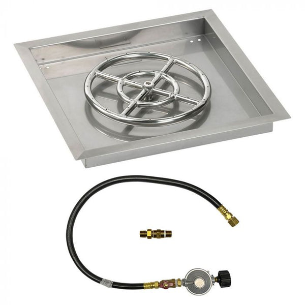 American Fireglass 18" Square Drop-In Pan with Match Light Kit (12" Fire Pit Ring) - Propane