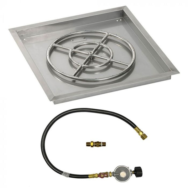 American Fireglass 24" Square Drop-In Pan with Match Light Kit (18" Fire Pit Ring) - Propane