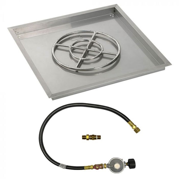 American Fire Glass 30" Square Drop-In Pan with Match Light Kit (18" Fire Pit Ring) - Propane