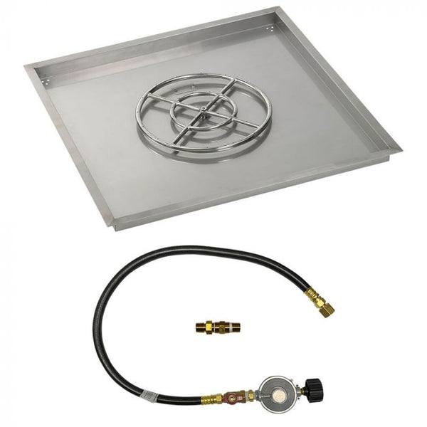 American Fireglass 36" Square Drop-In Pan with Match Light Kit (18" Fire Pit Ring) - Propane