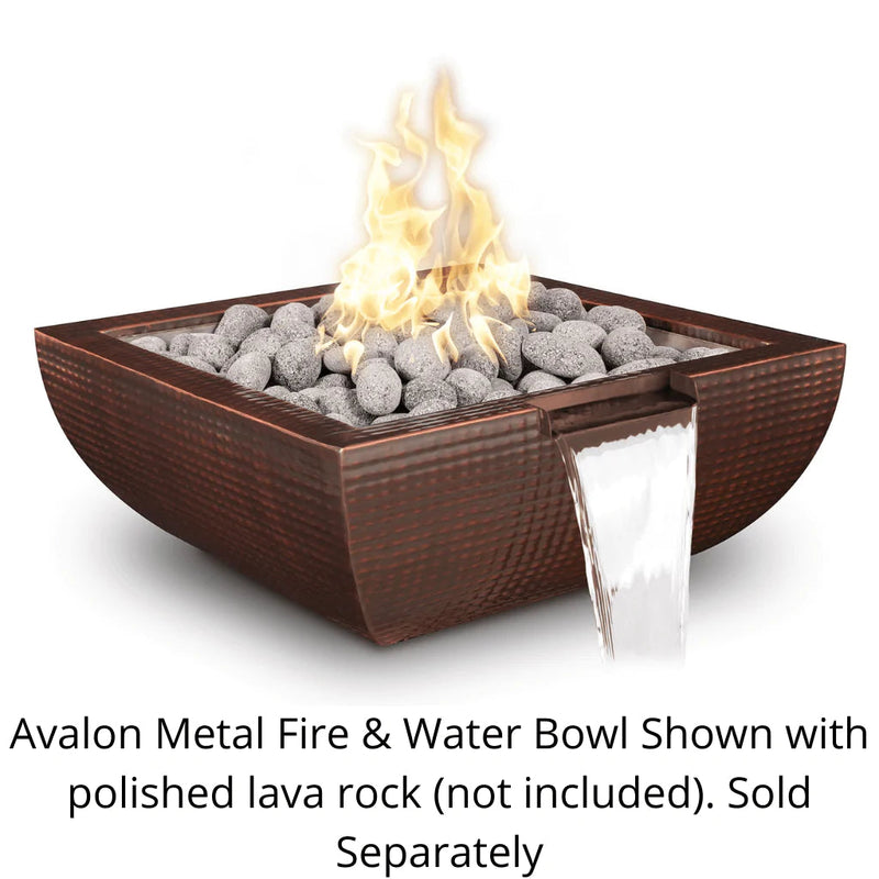 The Outdoor Plus - Avalon Hammered Copper & Stainless Steel Square Fire & Water Bowl 24"